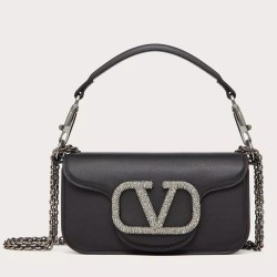 Valentino Small Loco Shoulder Black Bag with Crystals Logo TDBS29034