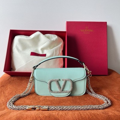 Valentino Small Loco Shoulder Light Green Bag with Crystals Logo TDBS29035