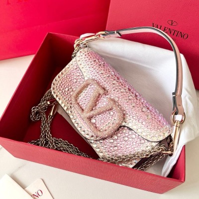 Valentino Small Loco Shoulder Pink Bag with Rhinestone Applique TDBS29036