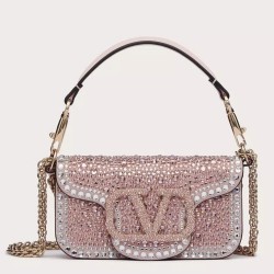 Valentino Small Loco Shoulder Pink Bag with Rhinestone Applique TDBS29036