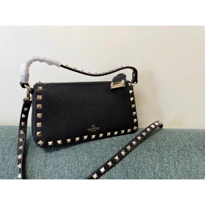 Valentino Small Rockstud Crossbody Bag In Black Grainy Calfskin TDBS28981