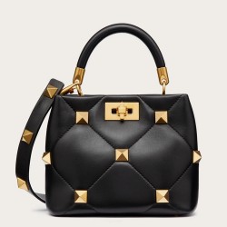 Valentino Small Roman Stud Top Handle Bag In Black Nappa TDBS29103