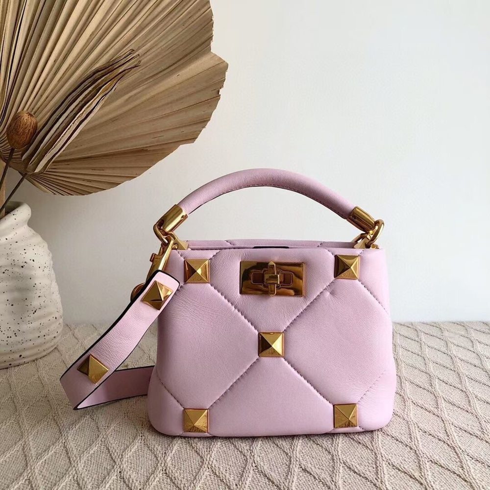 Valentino Small Roman Stud Top Handle Bag In Pink Nappa TDBS29105