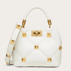 Valentino Small Roman Stud Top Handle Bag In White Nappa TDBS29106