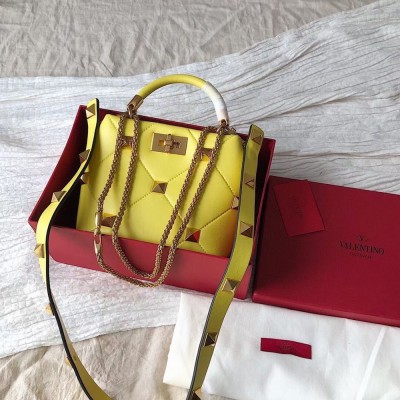 Valentino Small Roman Stud Top Handle Bag In Yellow Nappa TDBS29107