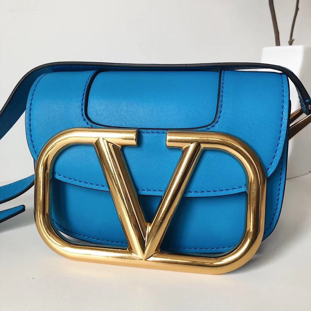 Valentino Small Supervee Crossbody Bag In Neon Blue Leather TDBS29089