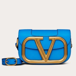 Valentino Small Supervee Crossbody Bag In Neon Blue Leather TDBS29089