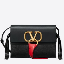 Valentino Small Vring Crossbody Bag In Black Calfskin  TDBS29134