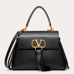 Valentino Small Vring Handbag In Black Buffalo Leather  TDBS29137