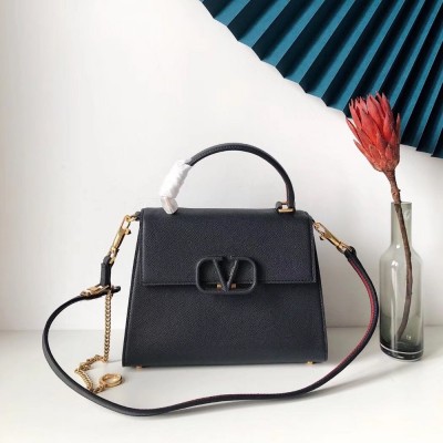 Valentino Small Vsling Handbag In Black Grainy Calfskin TDBS29142