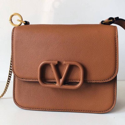 Valentino Small Vsling Shoulder Bag In Brown Grainy Leather TDBS29146