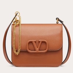 Valentino Small Vsling Shoulder Bag In Brown Grainy Leather TDBS29146