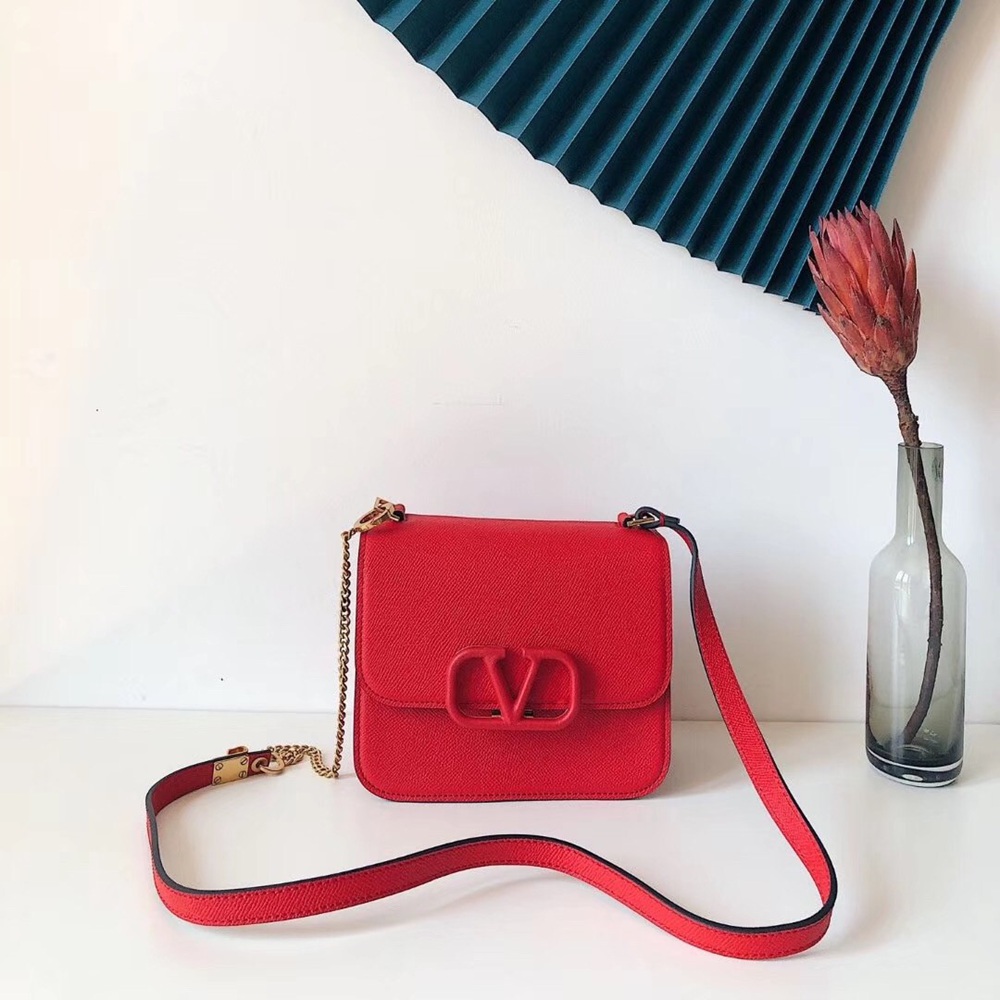 Valentino Small Vsling Shoulder Bag In Red Grainy Leather TDBS29148