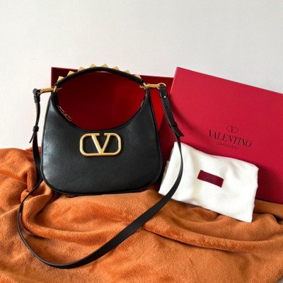 Valentino Stud Sign Hobo Bag In Black Calfskin TDBS29002