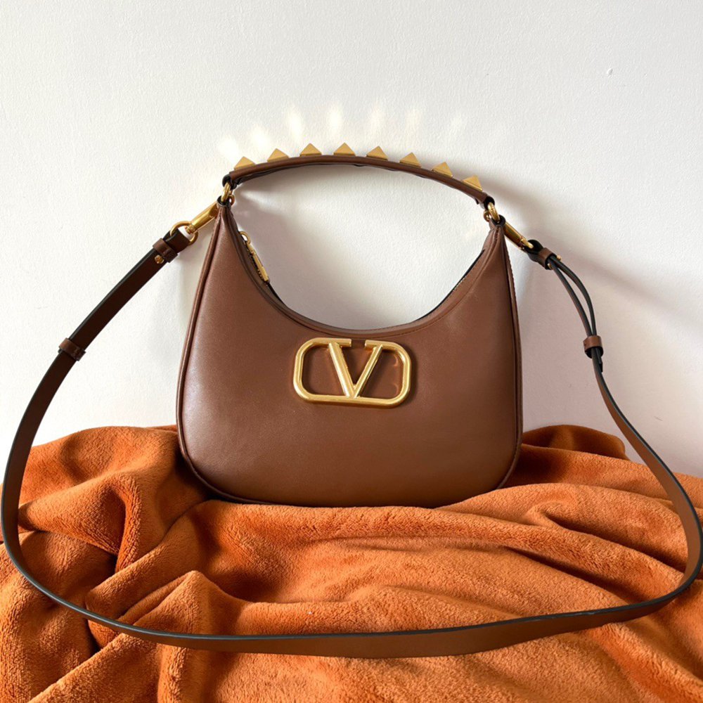 Valentino Stud Sign Hobo Bag In Dark Brown Calfskin TDBS29003