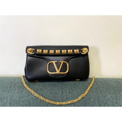 Valentino Stud Sign Shoulder Bag In Black Nappa Leather TDBS28984