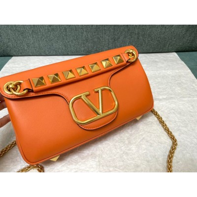 Valentino Stud Sign Shoulder Bag In Orange Nappa Leather TDBS28986