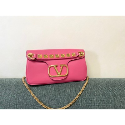 Valentino Stud Sign Shoulder Bag In Pink Nappa Leather TDBS28987