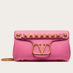 Valentino Stud Sign Shoulder Bag In Pink Nappa Leather TDBS28987