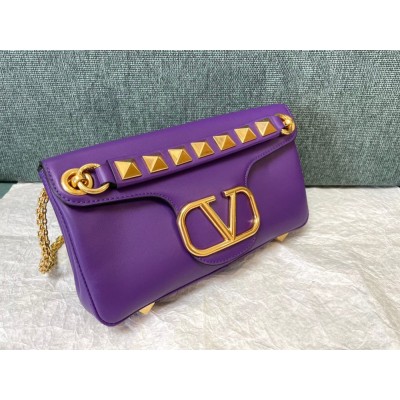 Valentino Stud Sign Shoulder Bag In Purple Nappa Leather TDBS28988