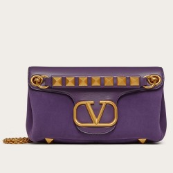 Valentino Stud Sign Shoulder Bag In Purple Nappa Leather TDBS28988