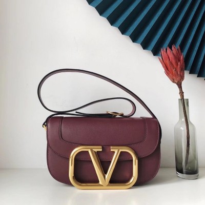 Valentino Supervee Crossbody Bag In Burgundy Leather TDBS29094