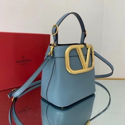 Valentino Supervee Top Handle Bag In Blue Calfskin TDBS29109