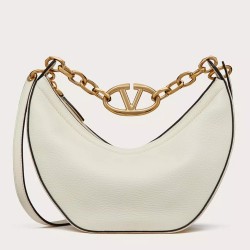 Valentino VLogo Moon Small Hobo Bag with Chain in White Leather TDBS29006