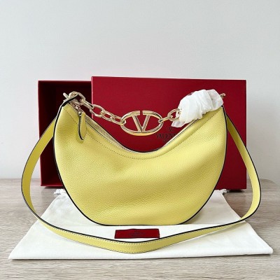 Valentino VLogo Moon Small Hobo Bag with Chain in Yellow Leather TDBS29007