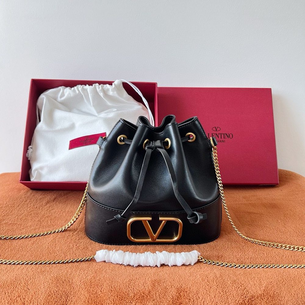 Valentino VLogo Signature Mini Bucket Bag in Black Leather TDBS28945