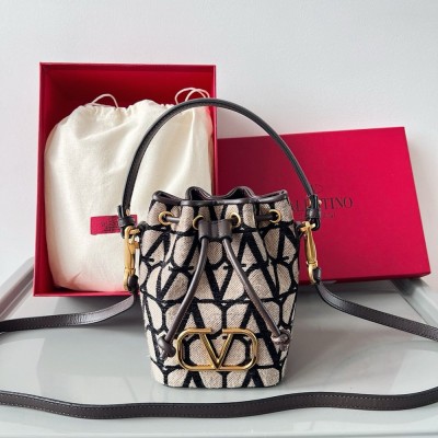 Valentino VLogo Signature Mini Bucket Bag in Black Toile Iconographe TDBS28946