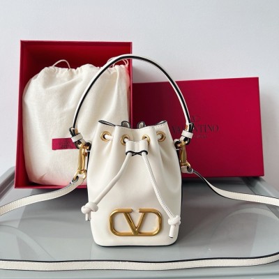 Valentino VLogo Signature Mini Bucket Bag in White Calfskin TDBS28947