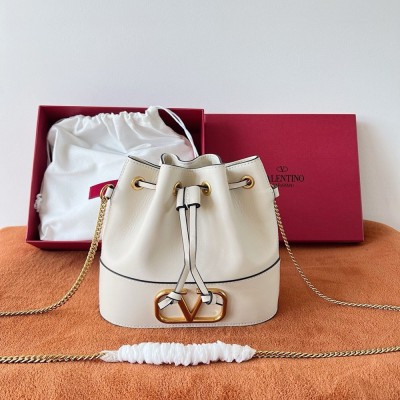 Valentino VLogo Signature Mini Bucket Bag in White Leather TDBS28948