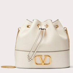 Valentino VLogo Signature Mini Bucket Bag in White Leather TDBS28948