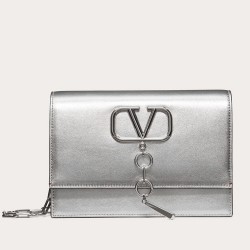 Valentino Vcase Small Chain Bag In Silver Metallic Lambskin TDBS28994