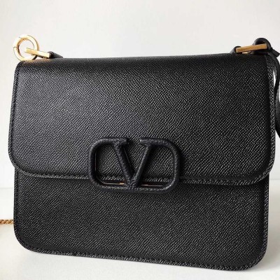 Valentino Vsling Large Shoulder Bag In Black Grainy Calfskin TDBS29152