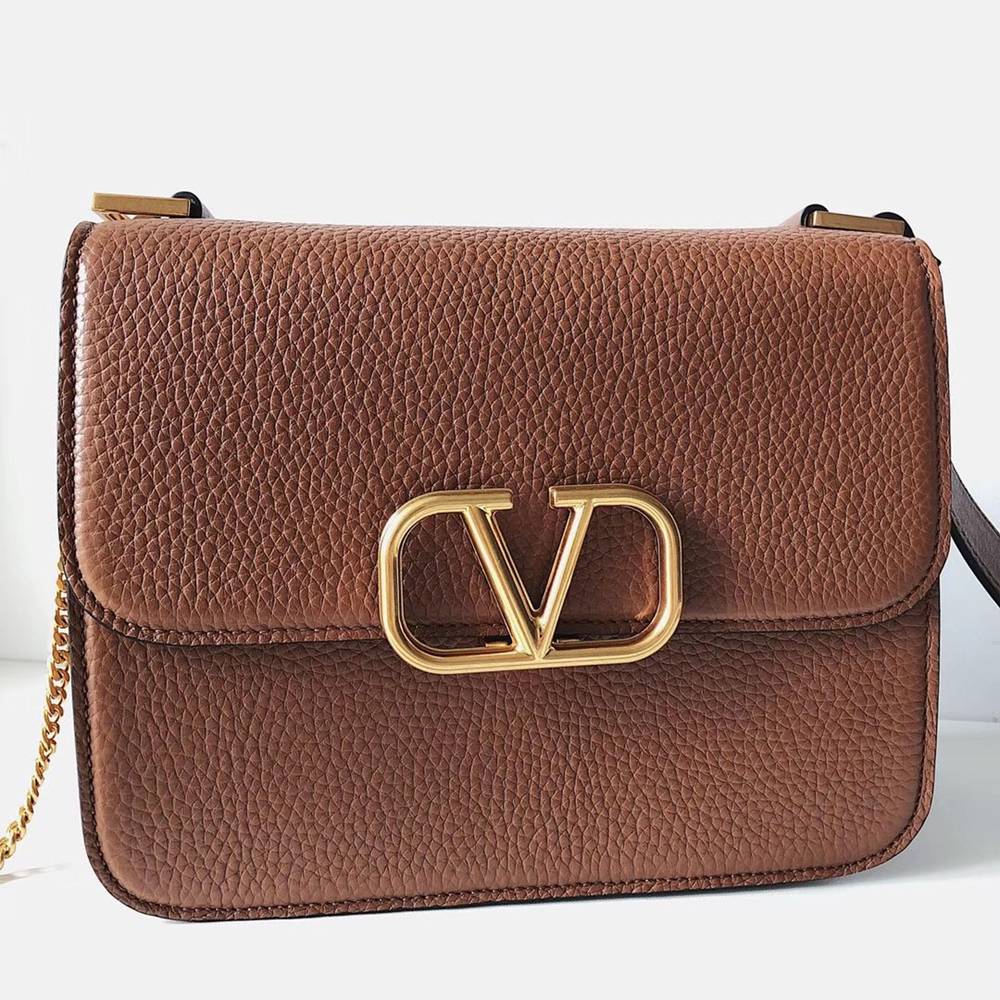 Valentino Vsling Large Shoulder Bag In Brown Grained Calfskin TDBS29153