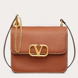 Valentino Vsling Large Shoulder Bag In Brown Grained Calfskin TDBS29153