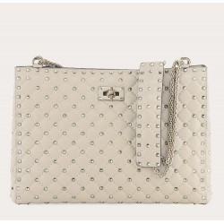 Valentino White Rockstud Spike Tote Bag  TDBS29124