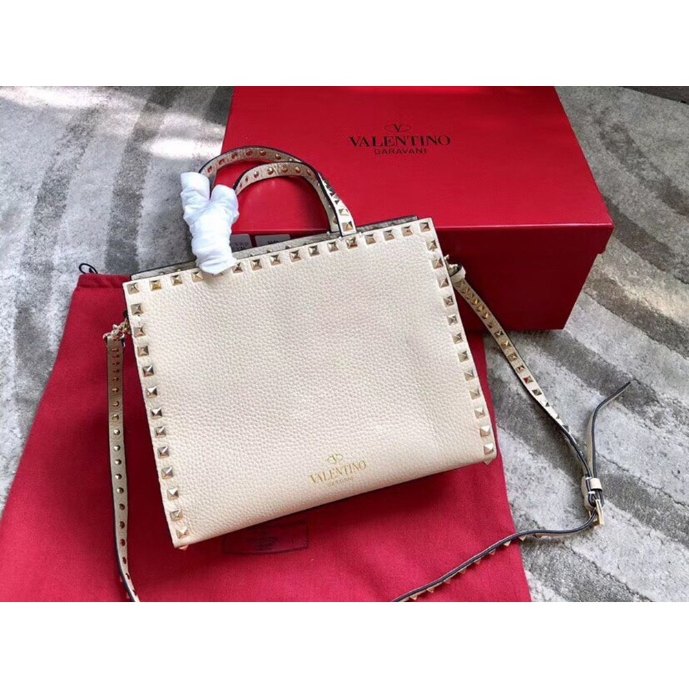 Valentino White Small Rockstud Top Handle Bag TDBS29111