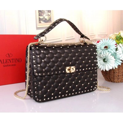 Valentino Black Large Free Rockstud Spike Chain Bag