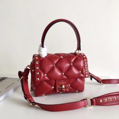 Valentino Candystud Mini Handbag In Red Lambskin