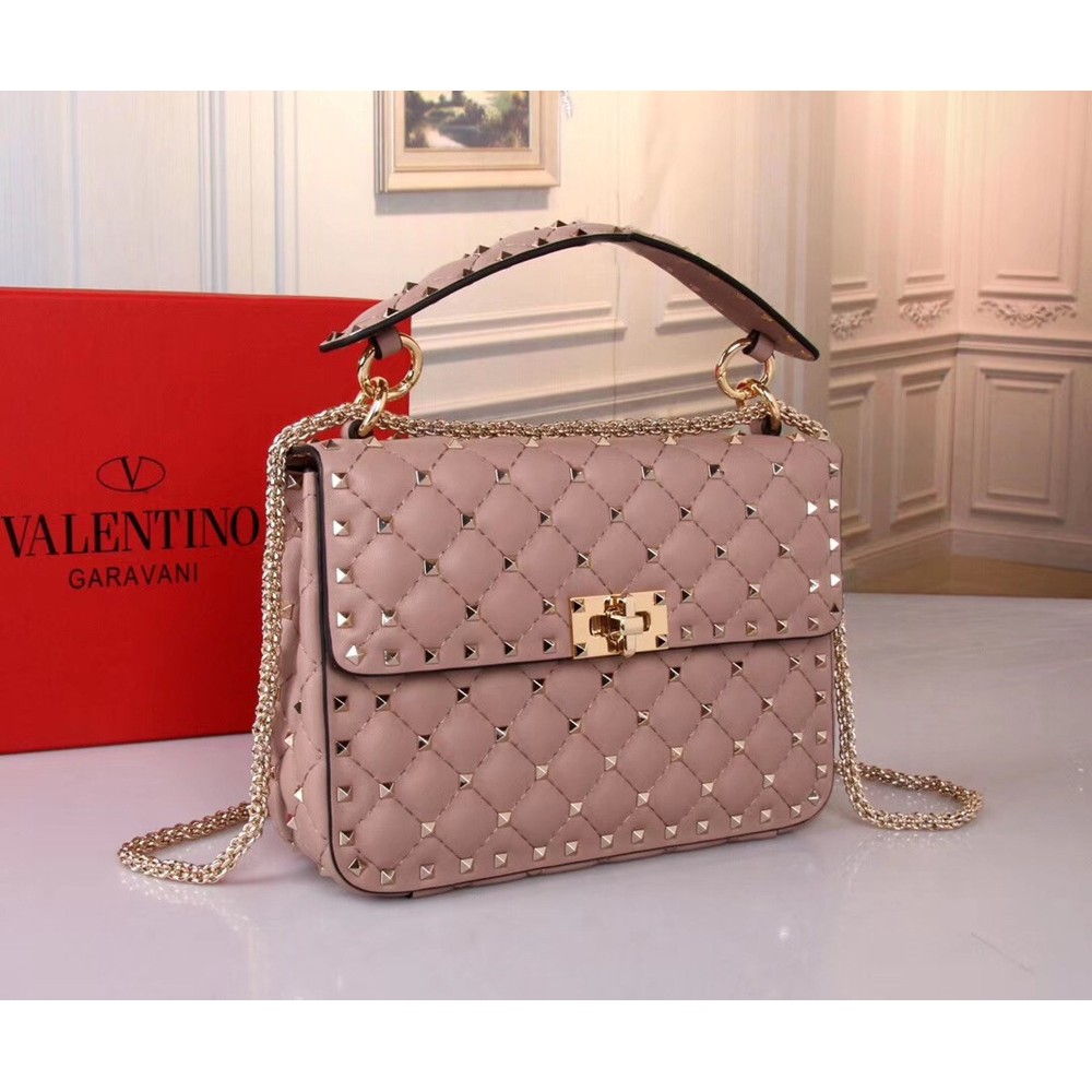 Valentino Medium Rockstud Spike Chain Nude Bag