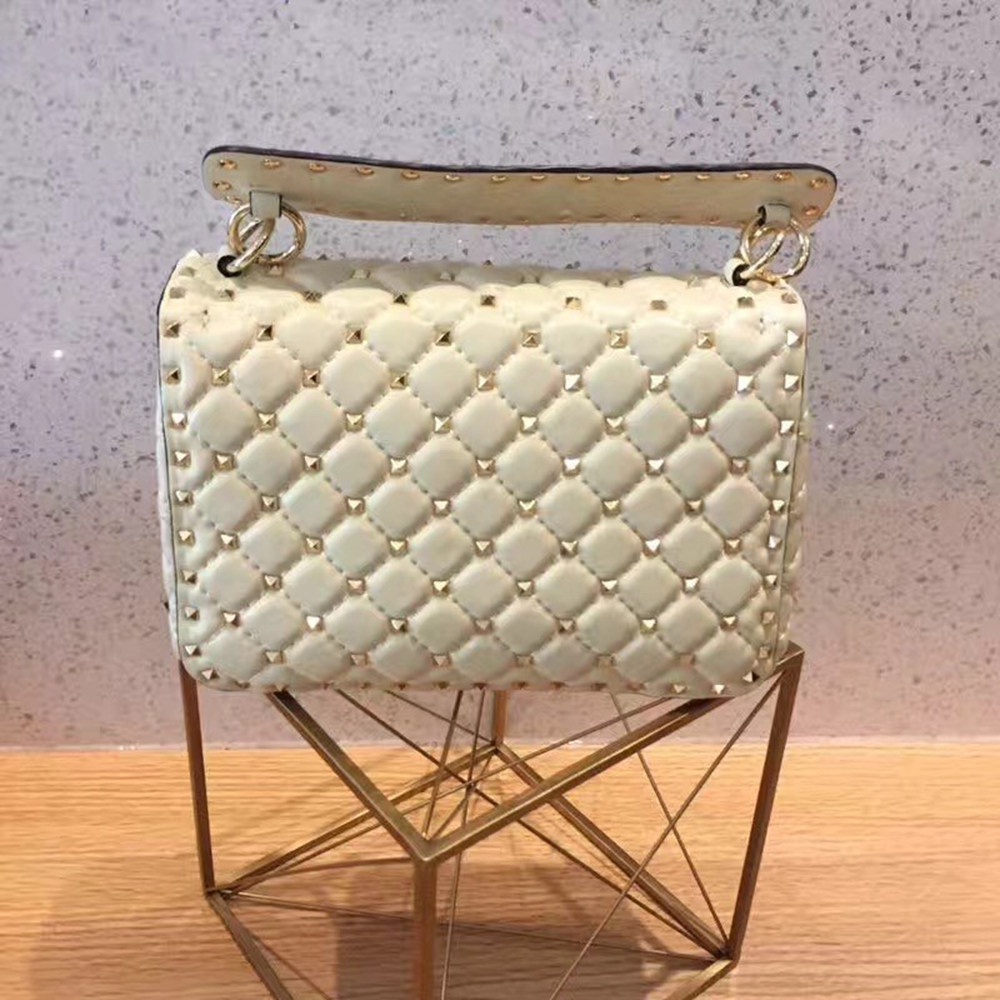 Valentino Medium Rockstud Spike Chain White Bag