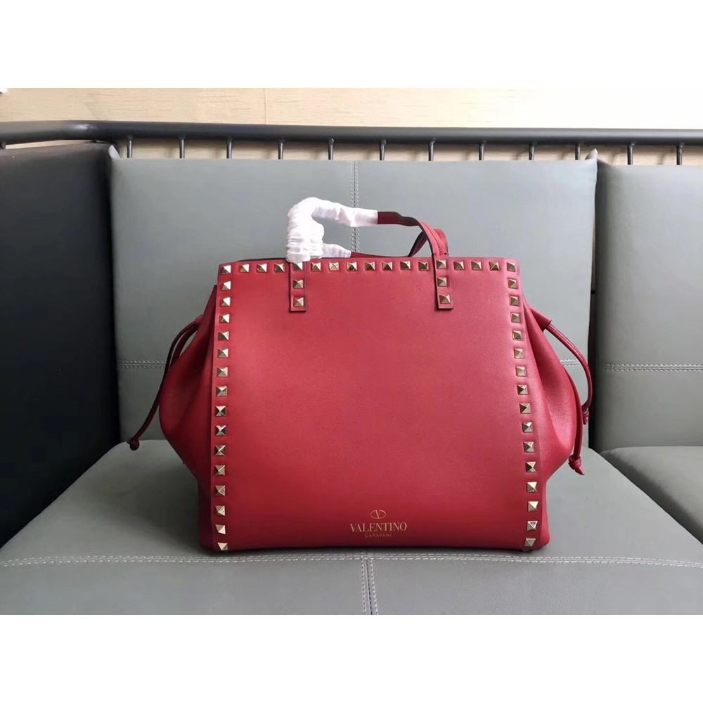 Valentino Red Rockstud Double Handle Drawstring Bag