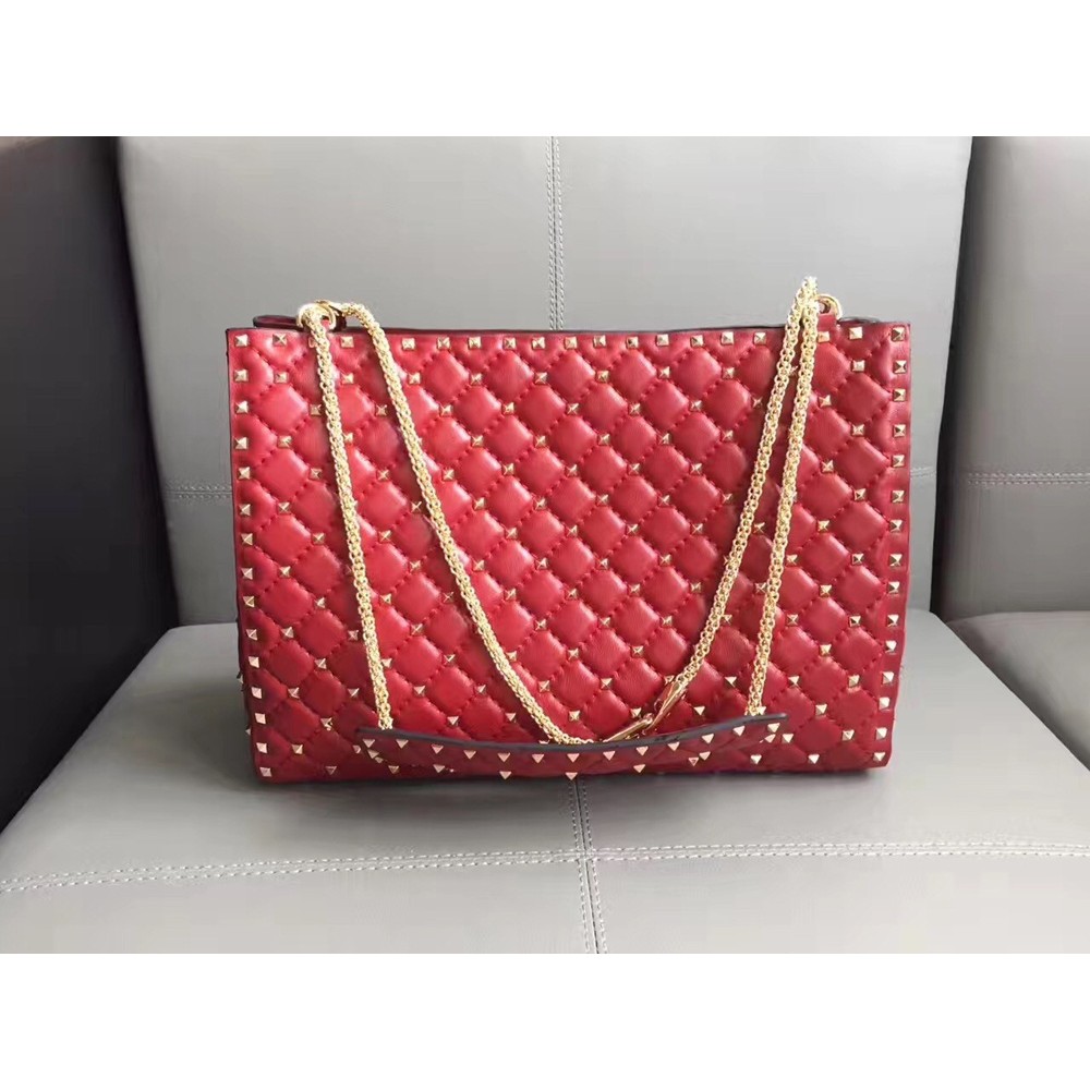 Valentino Red Rockstud Spike Tote Bag