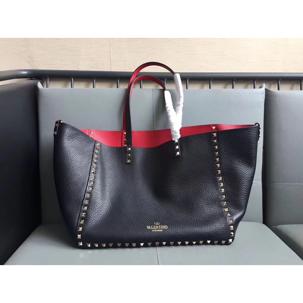 Valentino Rockstud Medium Reversible Tote Black