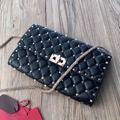 Valentino Rockstud Spike Crossbody Clutch In Black Lambskin