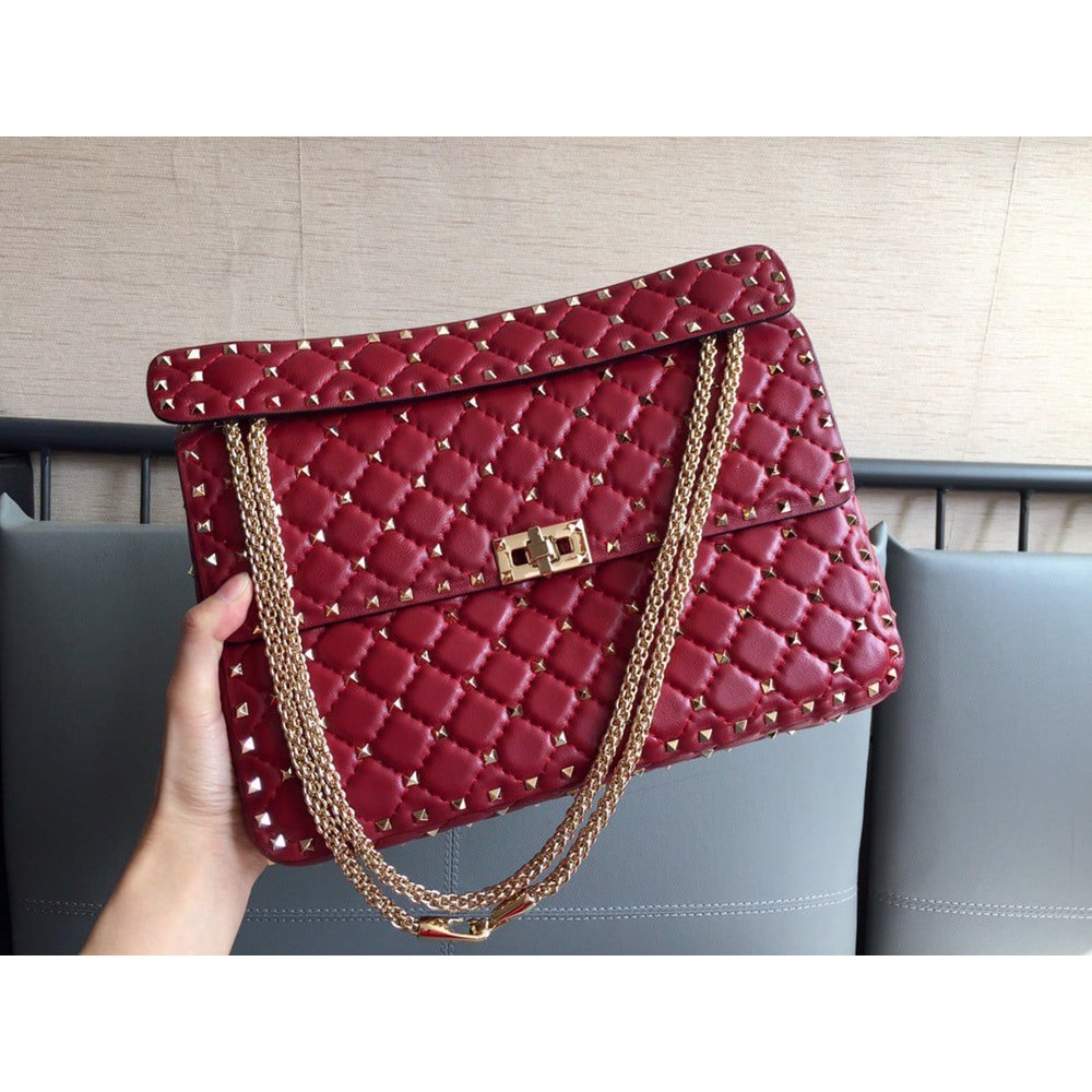 Valentino Rockstud Spike Large Bag In Red Nappa Lambskin