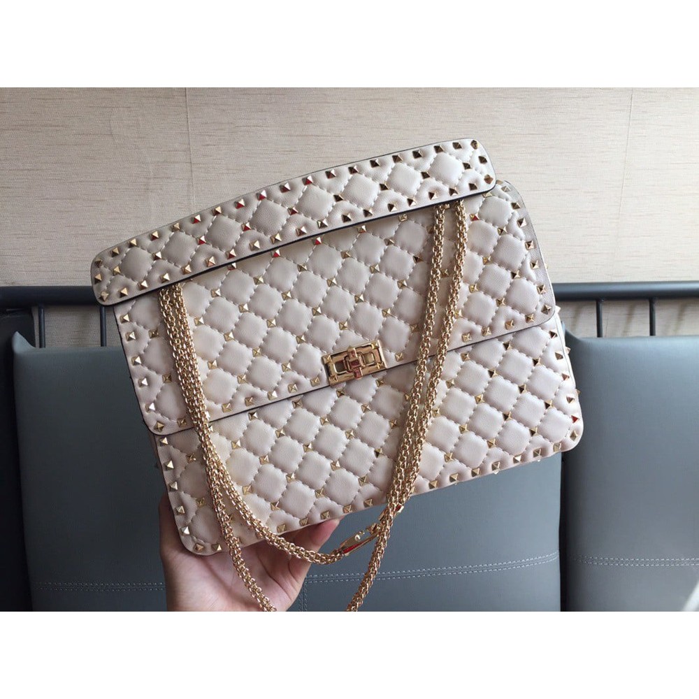 Valentino Rockstud Spike Large Bag In White Nappa Lambskin